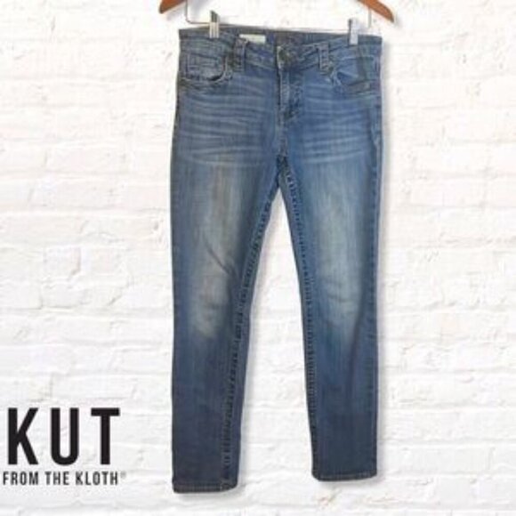 Kut from the Kloth Blue Jeans Straight Leg Embroidered Pocket Cigarette Denim 10 - Picture 2 of 11